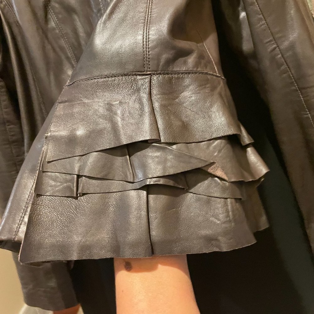 Leather Coat With Ruffle Detail - Picture 9 of 11